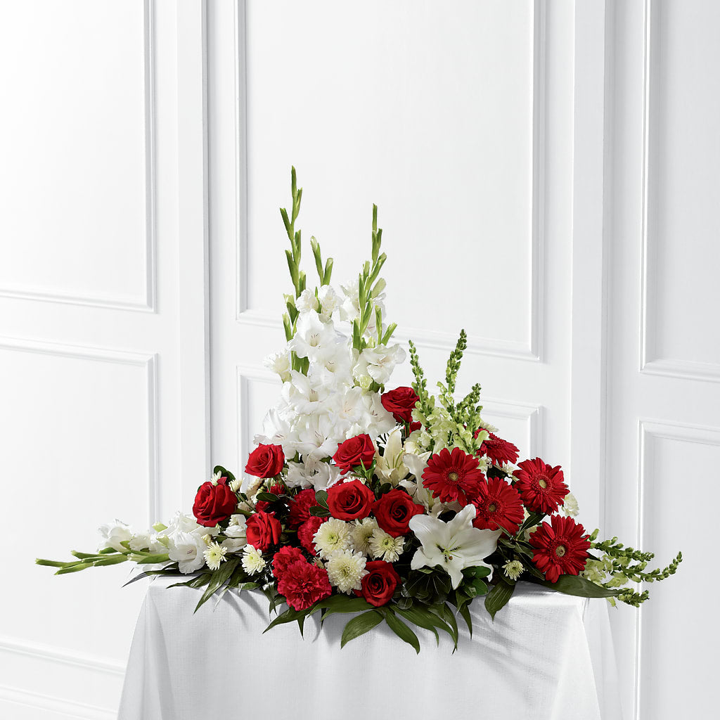 Crimson & White Arrangement – FLORAL & SILKS, Webster NY