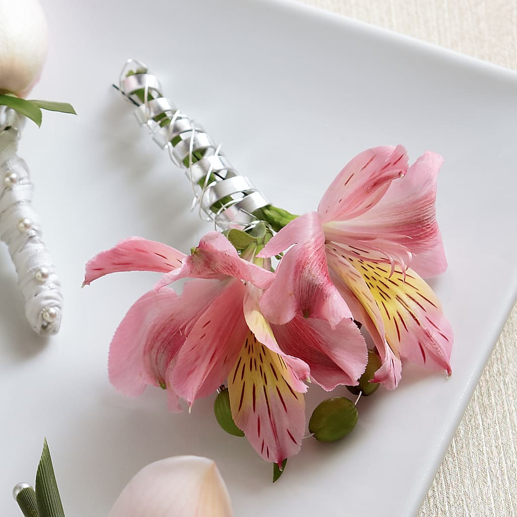 Pink Peruvian Lily Boutonniere – FLORAL & SILKS, Webster NY