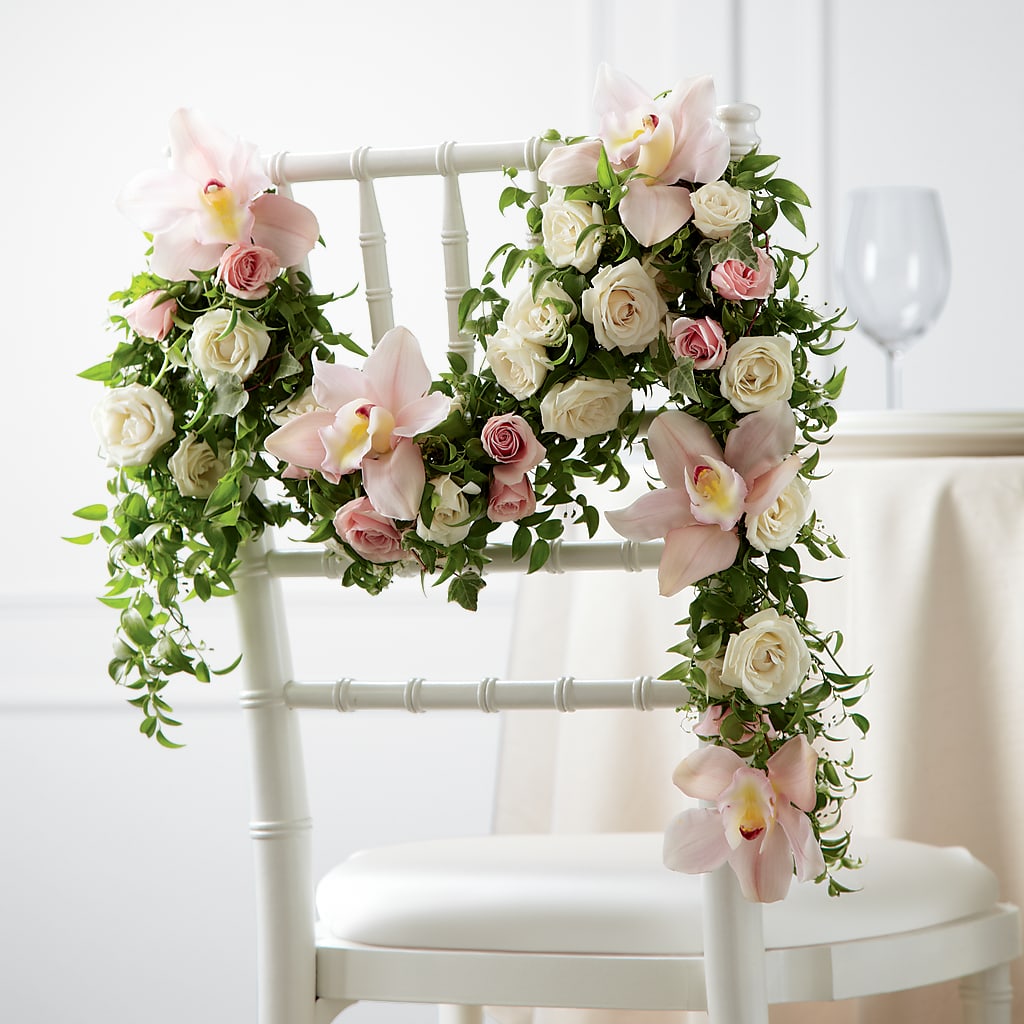Orchid Rose Chair Décor – FLORAL & SILKS, Webster NY