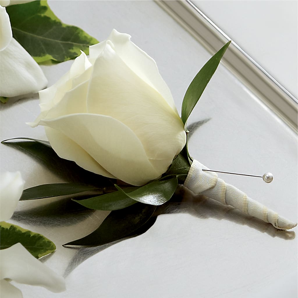 White Rose Boutonniere – FLORAL & SILKS, Webster NY