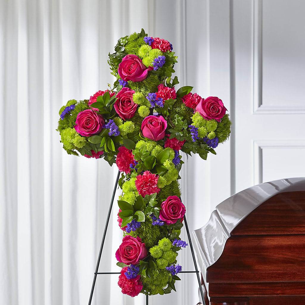 Tribute Rose Floral Cross – FLORAL & SILKS, Webster NY