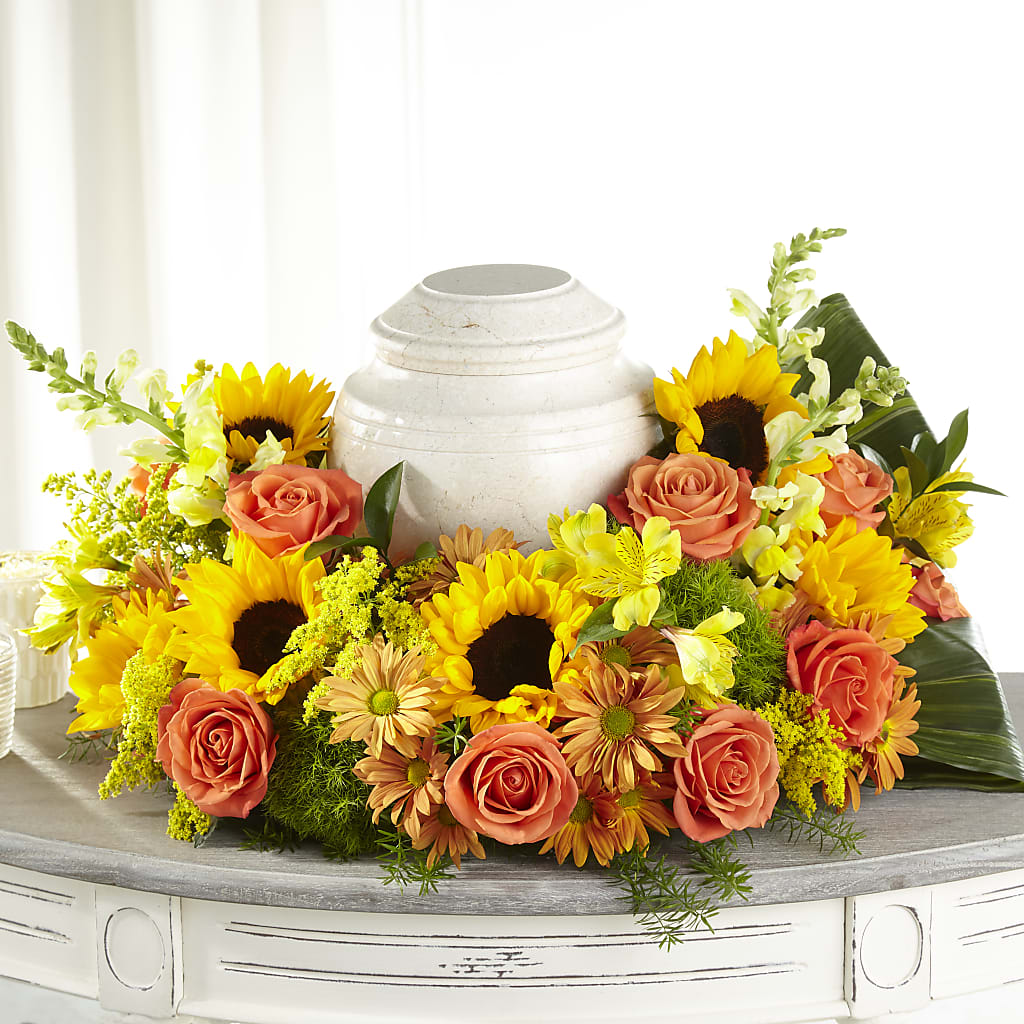 Faithful Sunflower Cremation Adornment – FLORAL & SILKS, Webster NY