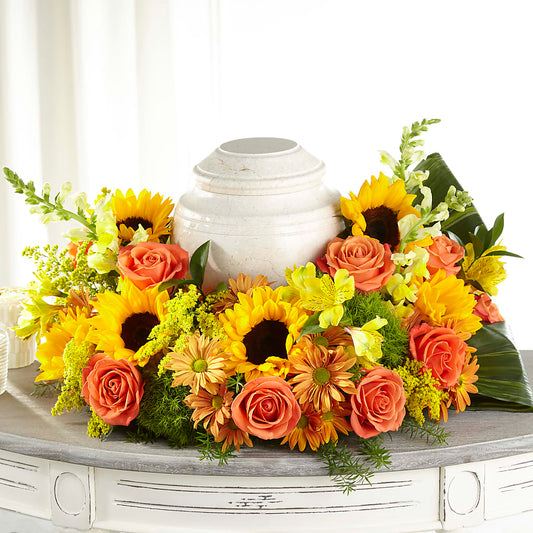 Faithful Sunflower Cremation Adornment – FLORAL & SILKS, Webster NY