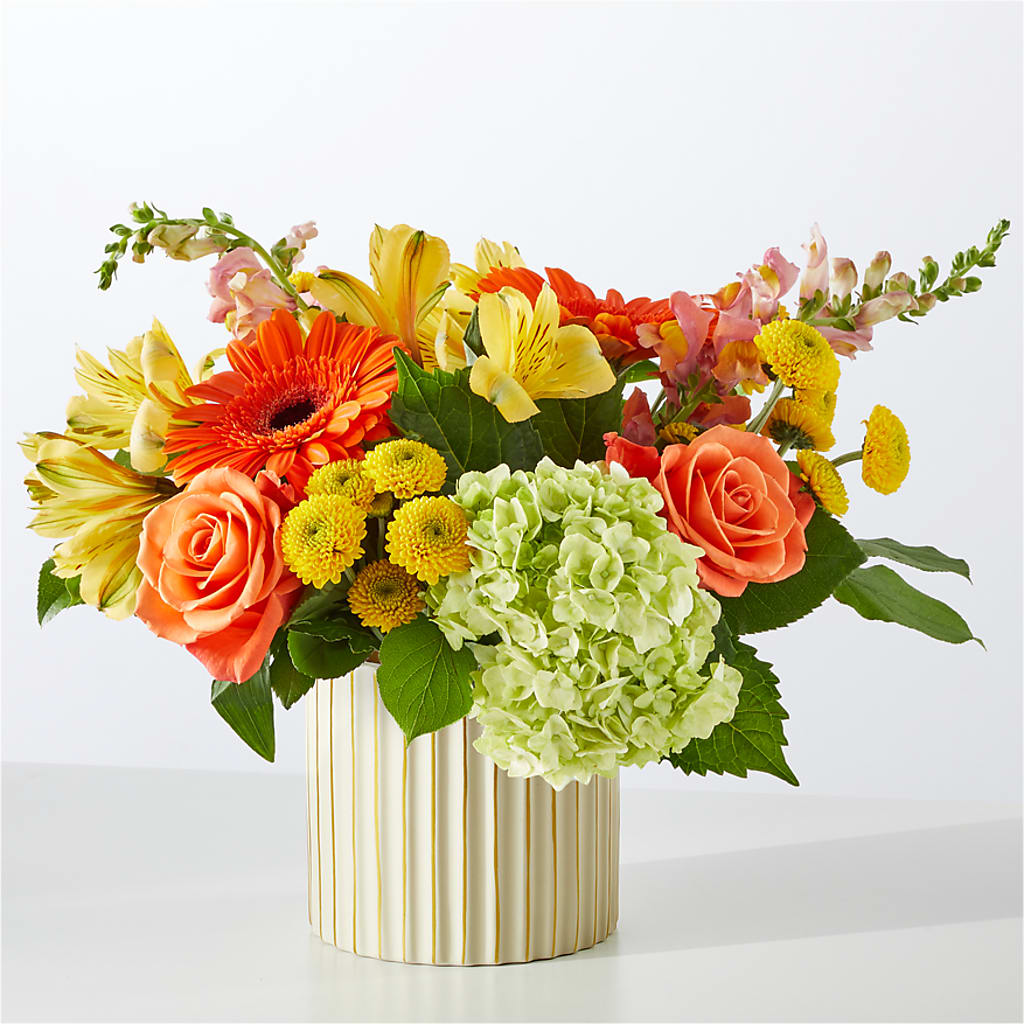 Autumn Sunshine Bouquet with Ivory Vase – FLORAL & SILKS, Webster NY