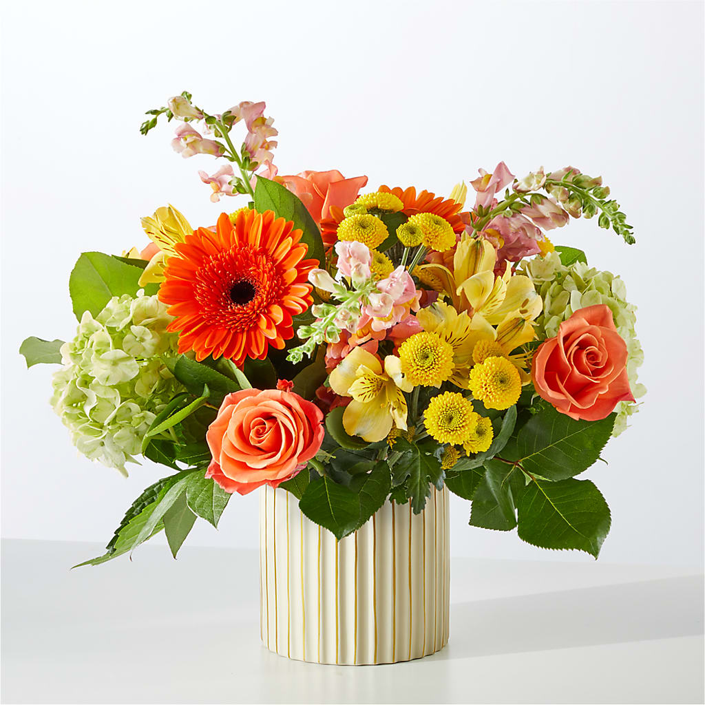 Autumn Sunshine Bouquet with Ivory Vase – FLORAL & SILKS, Webster NY