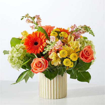 Autumn Sunshine Bouquet with Ivory Vase – FLORAL & SILKS, Webster NY