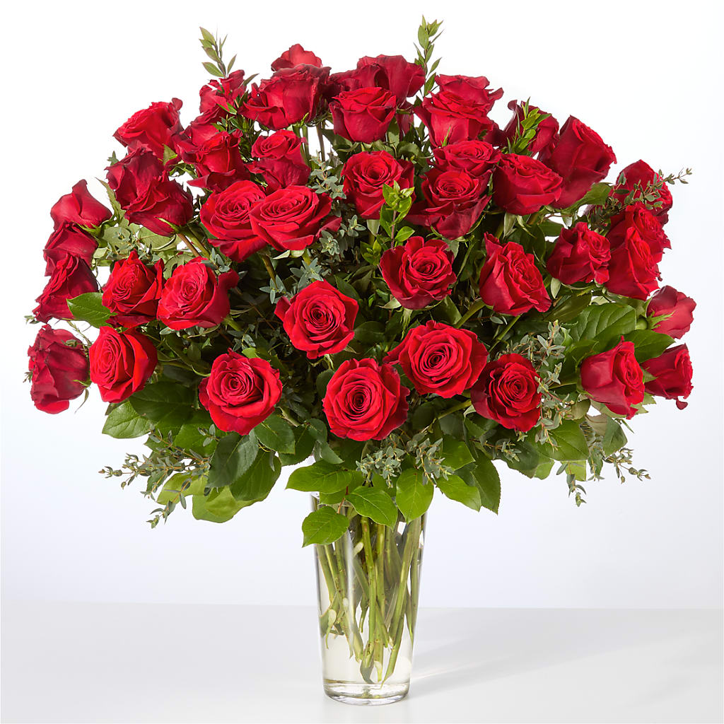 Forever Yours Fifty Stem Red Rose Bouquet – FLORAL & SILKS, Webster NY