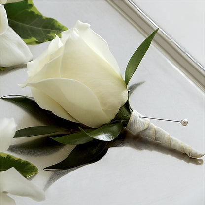 White Rose Boutonniere – FLORAL & SILKS, Webster NY